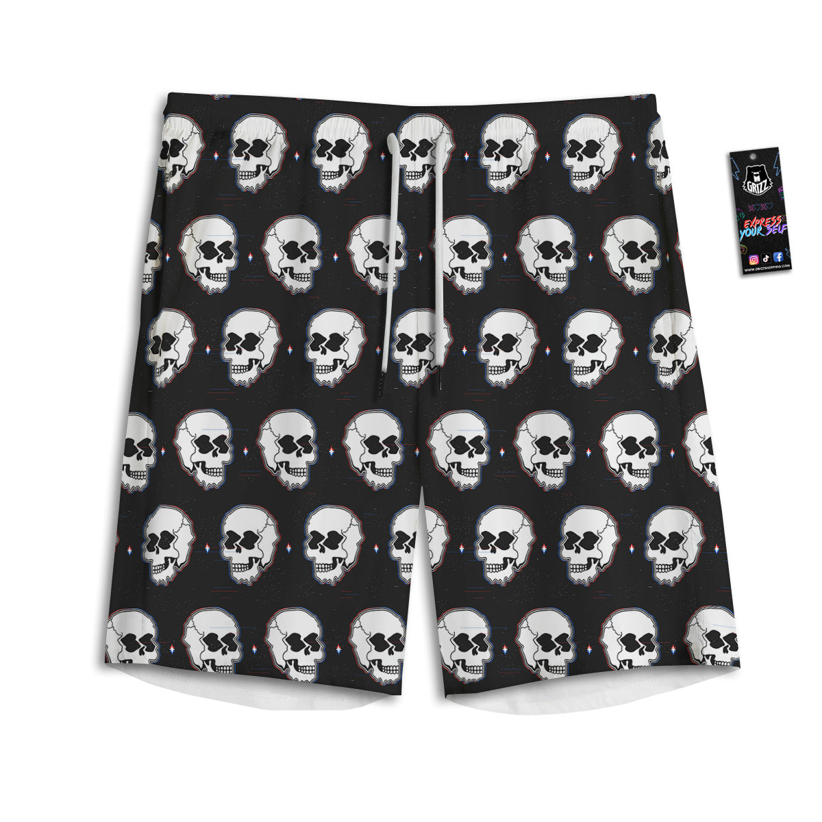 Psychedelic Skull Glitch Print Pattern Men's Athletic Shorts