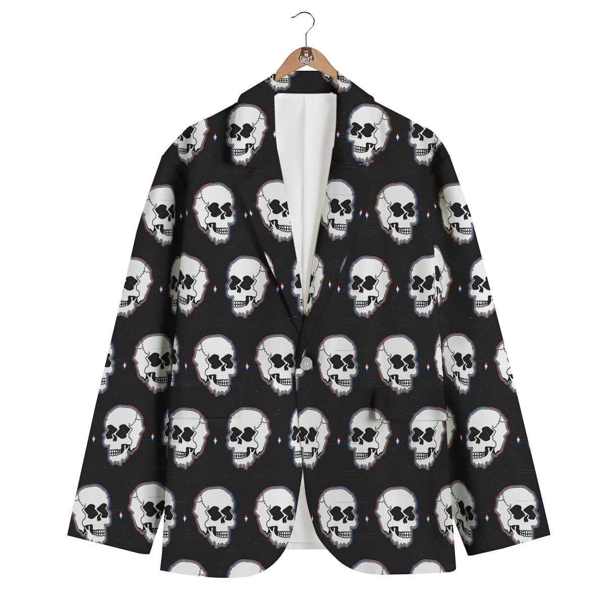 Psychedelic Skull Glitch Print Pattern Men's Blazer-grizzshop