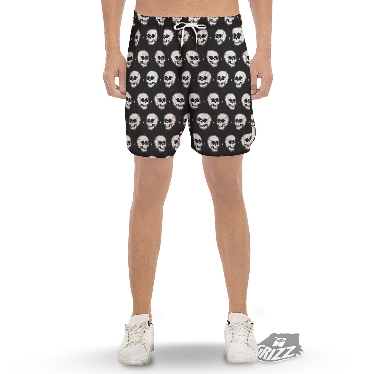 Psychedelic Skull Glitch Print Pattern Men's Gym Shorts-grizzshop
