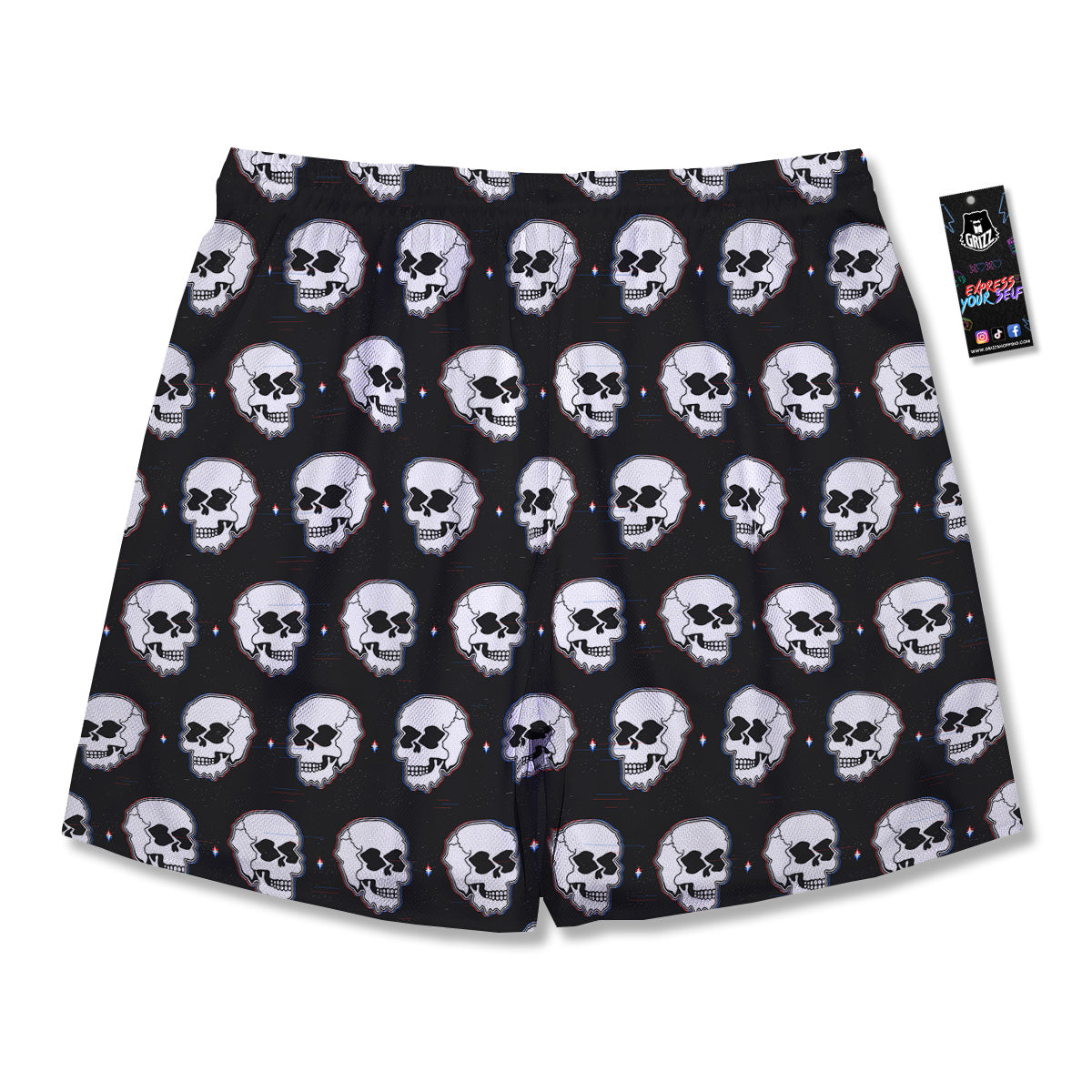 Psychedelic Skull Glitch Print Pattern Men's Running Shorts-grizzshop