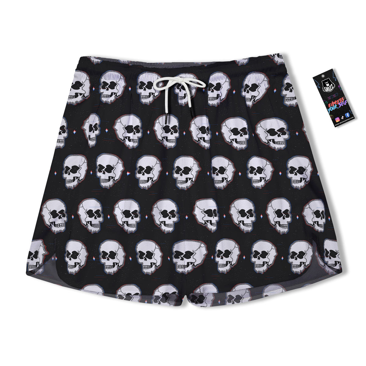 Psychedelic Skull Glitch Print Pattern Men's Running Shorts-grizzshop