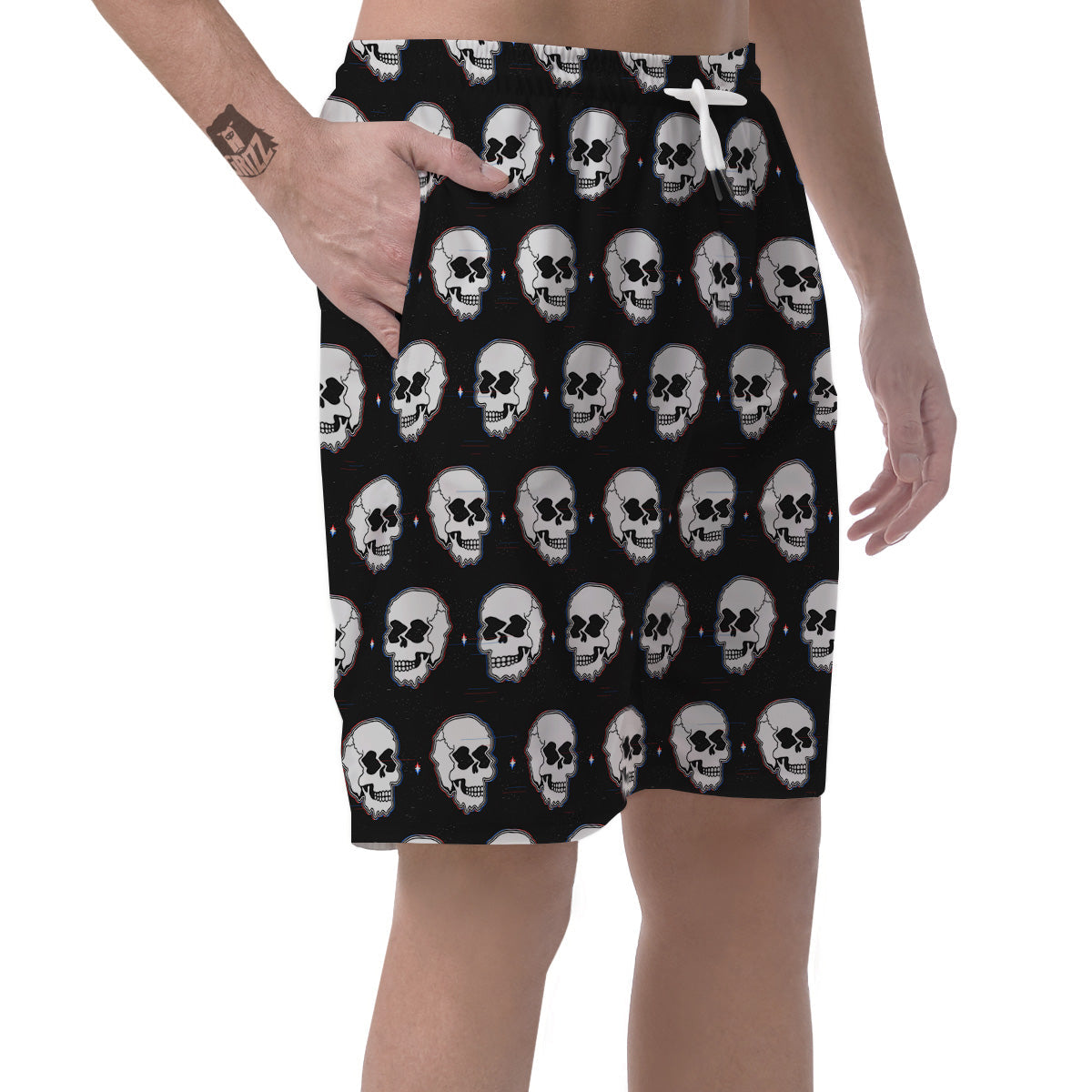 Psychedelic Skull Glitch Print Pattern Men's Shorts-grizzshop