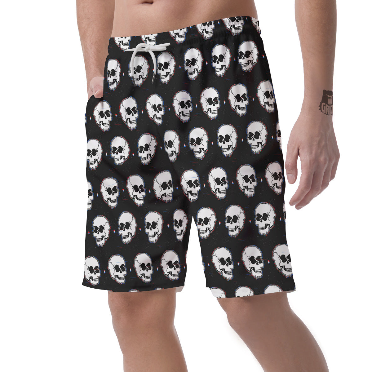Psychedelic Skull Glitch Print Pattern Men's Shorts-grizzshop