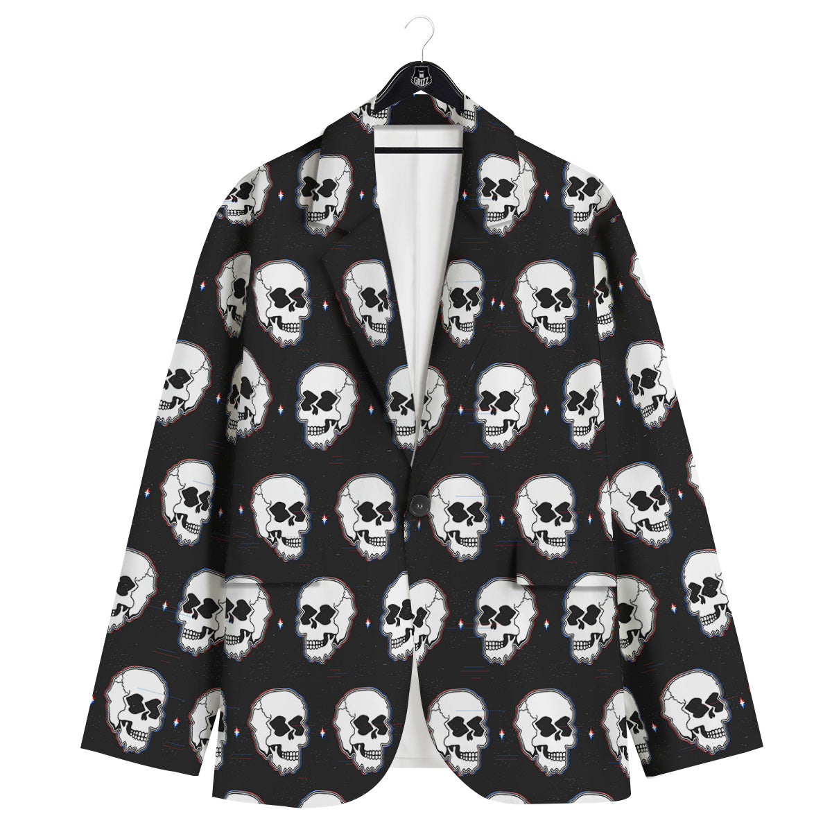Psychedelic Skull Glitch Print Pattern Men's Sport Coat-grizzshop
