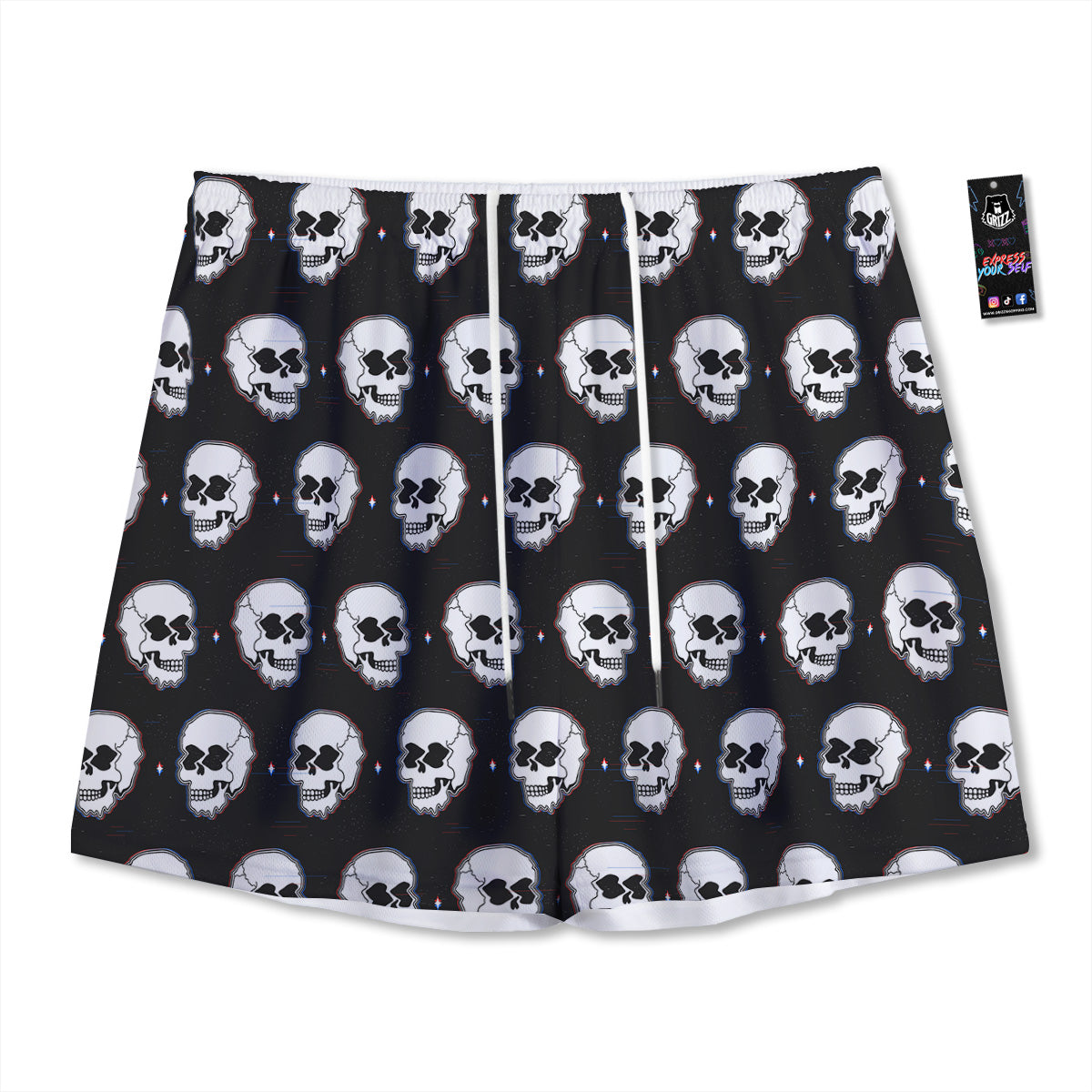 Raccoon Grey Print Pattern Mesh Shorts