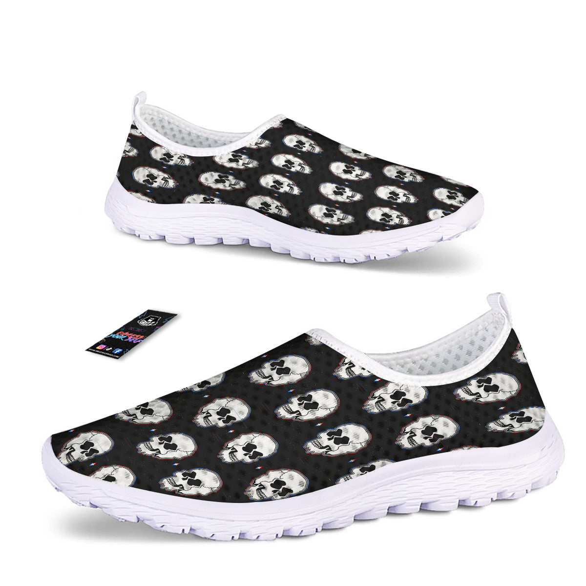 Psychedelic Skull Glitch Print Pattern Nurse Shoes-grizzshop