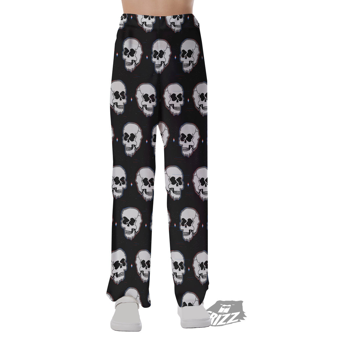 Psychedelic Skull Glitch Print Pattern Pajama Pants-grizzshop
