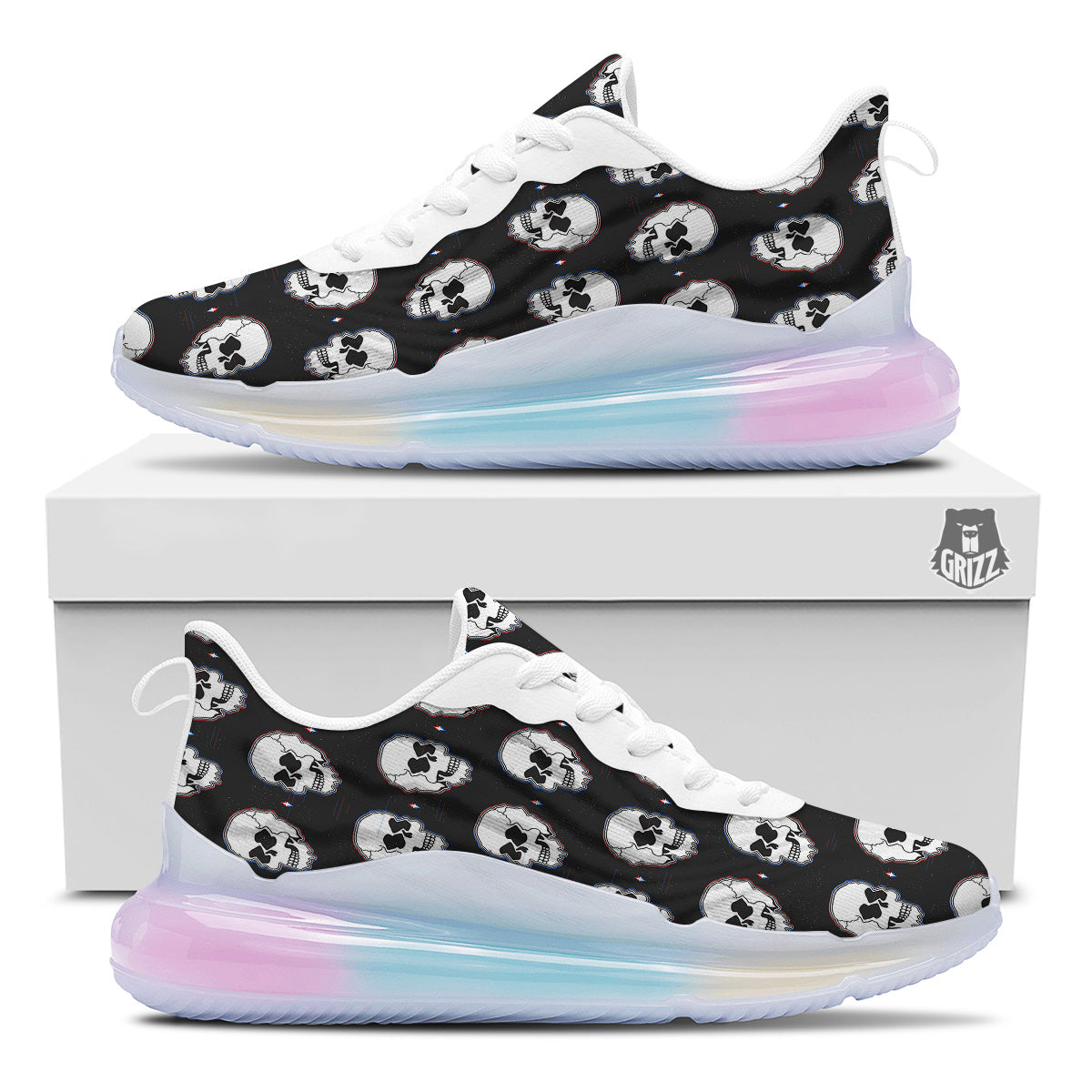 Psychedelic Skull Glitch Print Pattern Running Sneakers-grizzshop