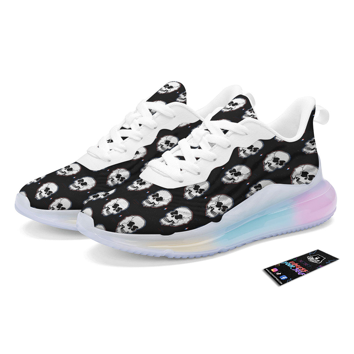 Psychedelic Skull Glitch Print Pattern Running Sneakers-grizzshop