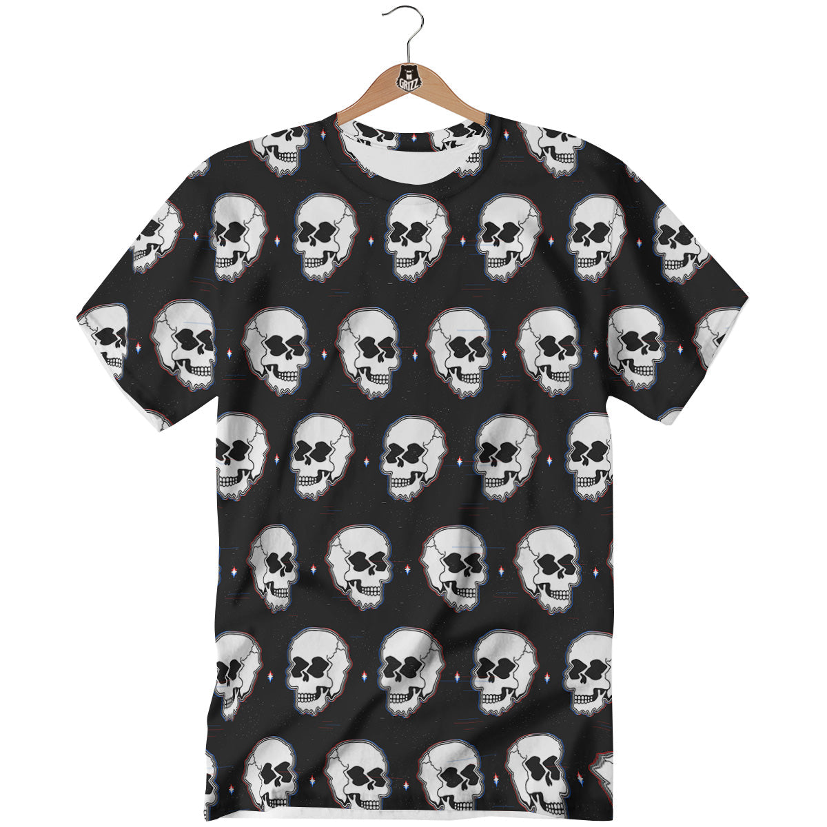 Psychedelic Skull Glitch Print Pattern T-Shirt-grizzshop