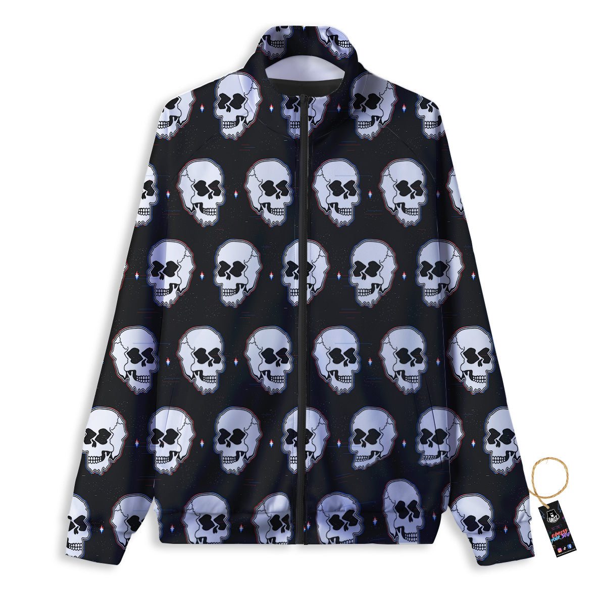 Psychedelic Skull Glitch Print Pattern Track Jacket-grizzshop