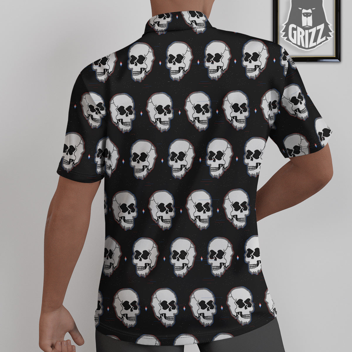 Psychedelic Skull Glitch Print Pattern Untucked Shirts-grizzshop