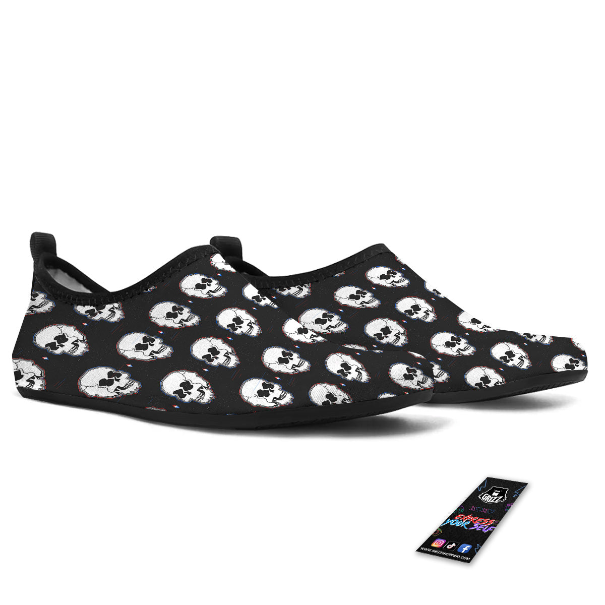 Psychedelic Skull Glitch Print Pattern Water Shoes-grizzshop