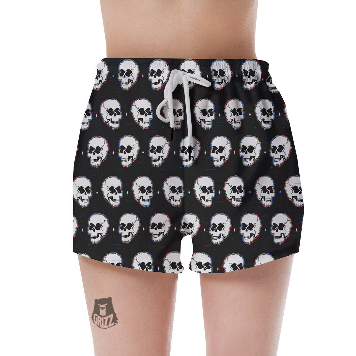Psychedelic Skull Glitch Print Pattern Women's Shorts-grizzshop
