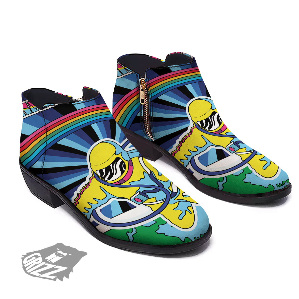 Psychedelic Space And Astronaut Print Ankle Boots-grizzshop