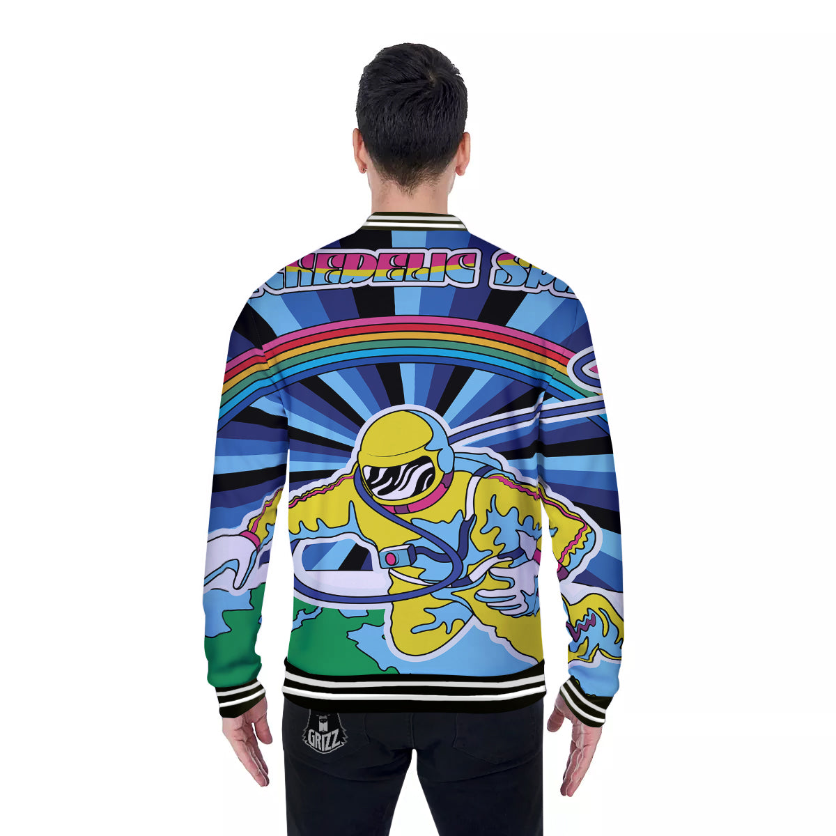 Psychedelic Space And Astronaut Print Baseball Jacket-grizzshop