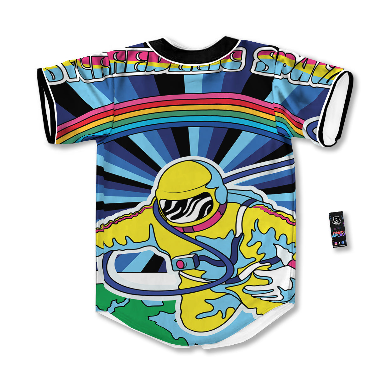 Psychedelic Space And Astronaut Print Baseball Jersey-grizzshop