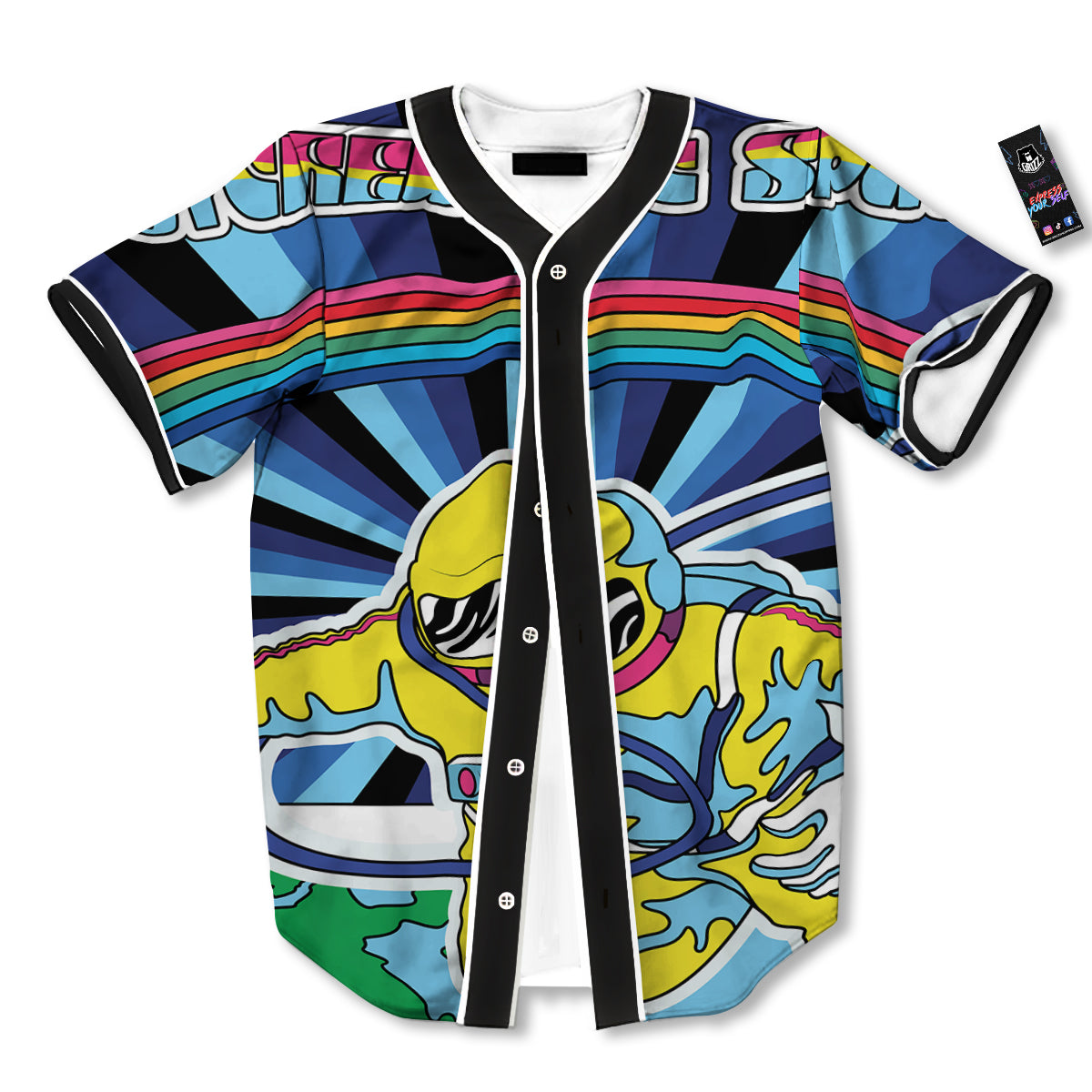 Psychedelic Space And Astronaut Print Baseball Jersey-grizzshop