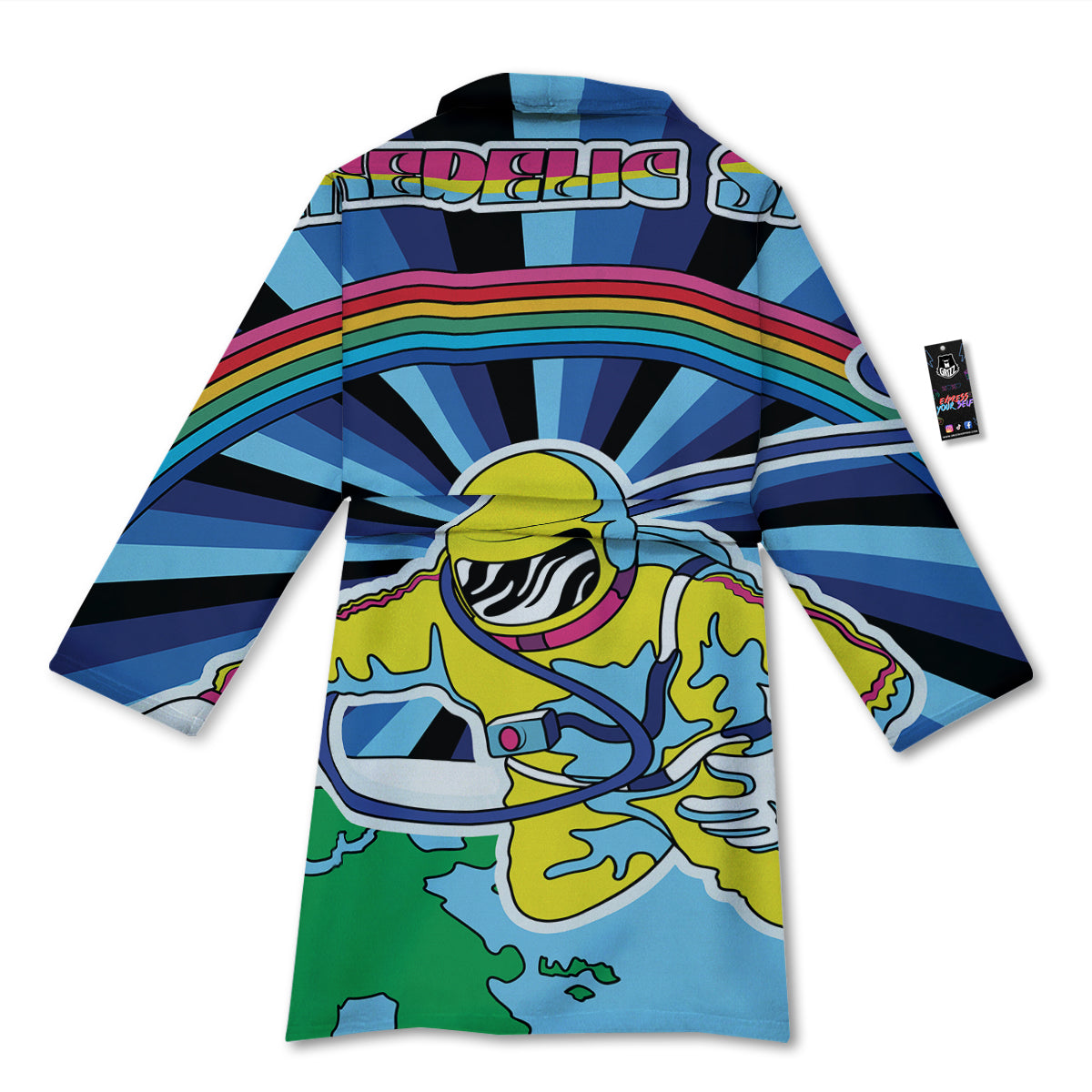 Psychedelic Space And Astronaut Print Bathrobe-grizzshop