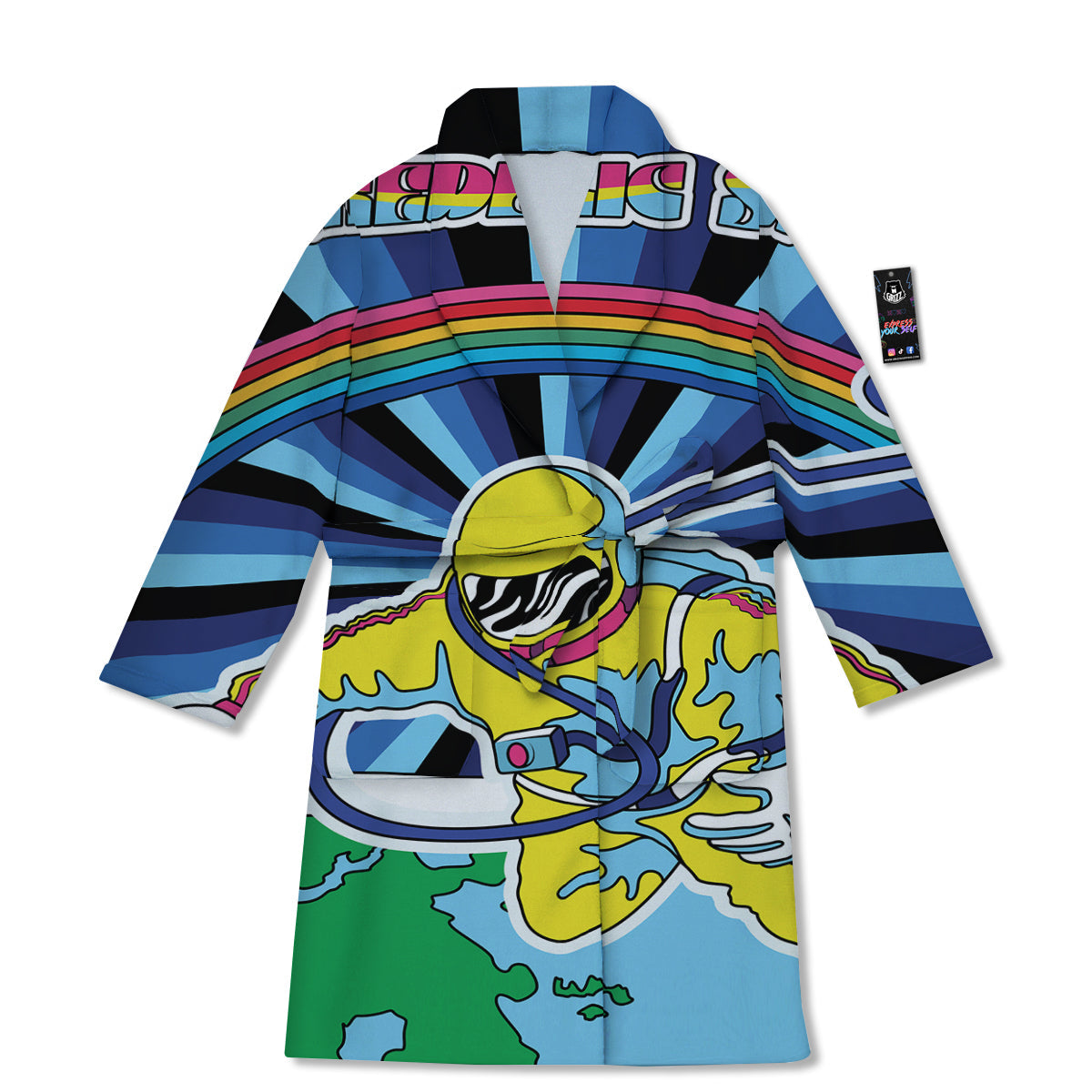 Psychedelic Space And Astronaut Print Bathrobe-grizzshop