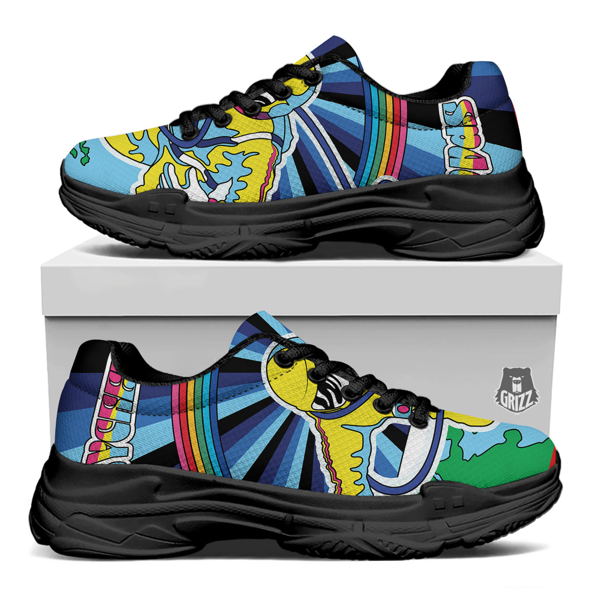Psychedelic Space And Astronaut Print Black Chunky Shoes-grizzshop