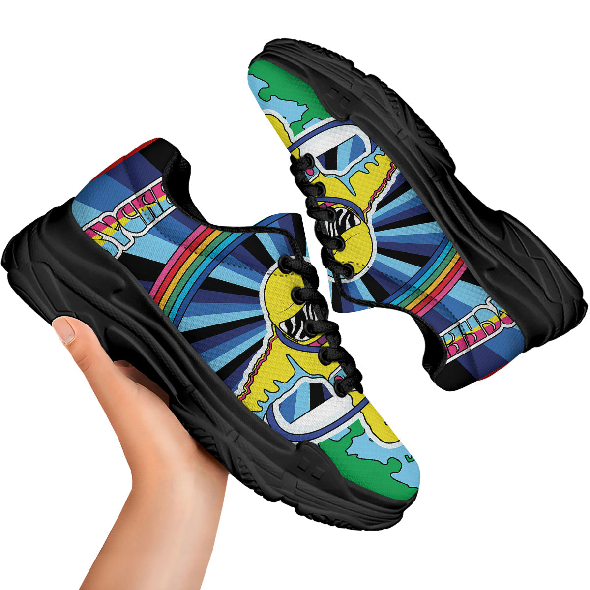 Psychedelic Space And Astronaut Print Black Chunky Shoes-grizzshop