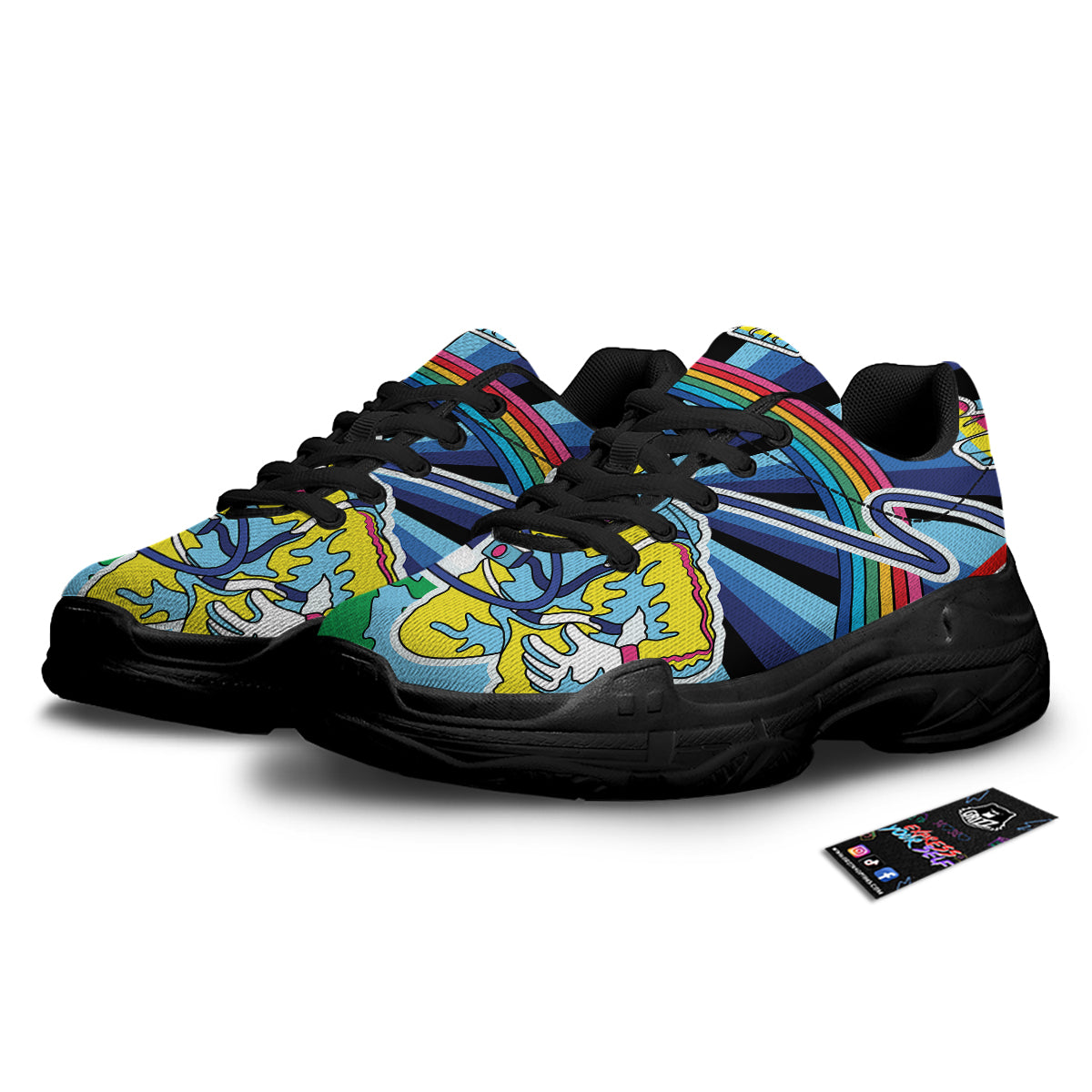 Psychedelic Space And Astronaut Print Black Chunky Shoes-grizzshop
