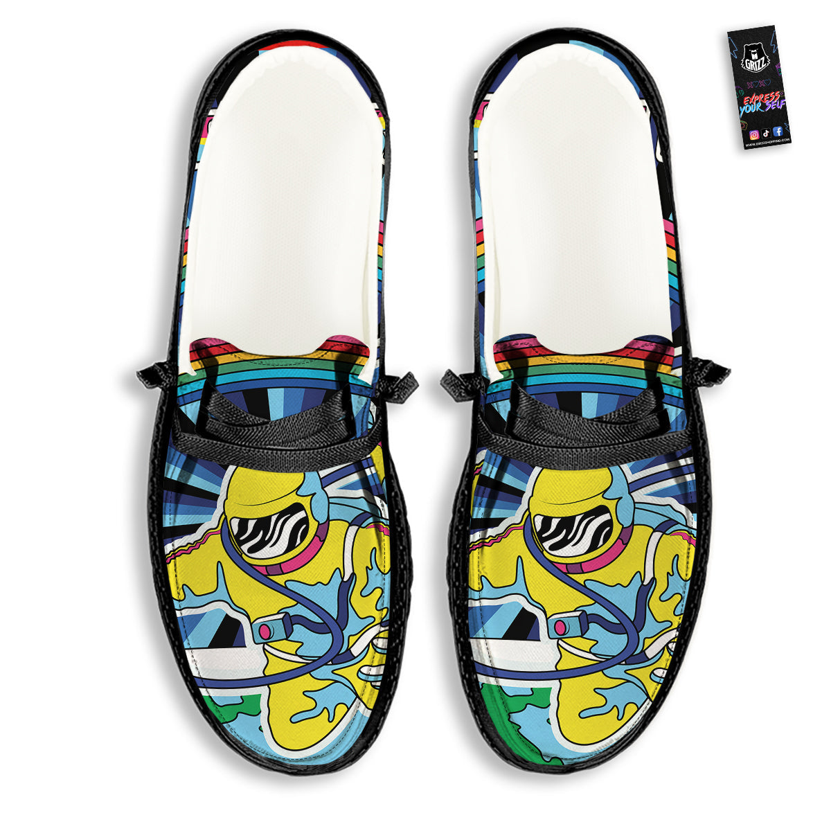 Psychedelic Space And Astronaut Print Black Loafers-grizzshop