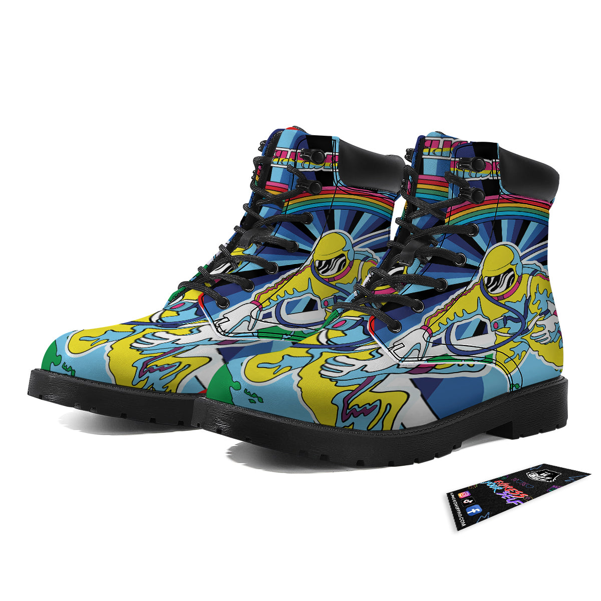 Psychedelic Space And Astronaut Print Boots-grizzshop