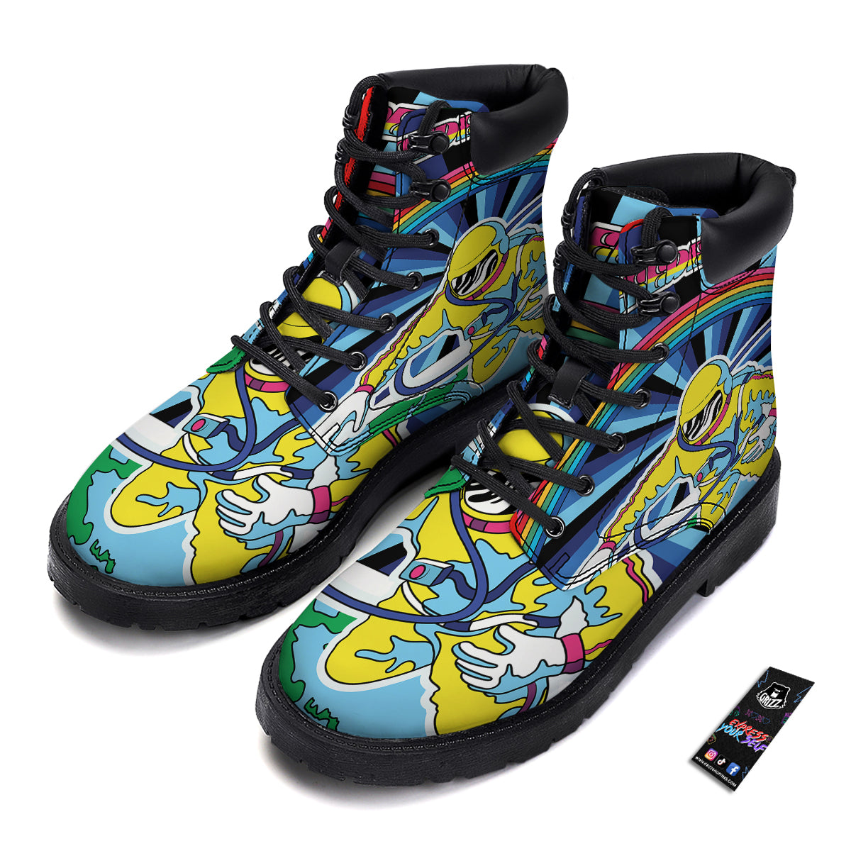 Psychedelic Space And Astronaut Print Boots-grizzshop