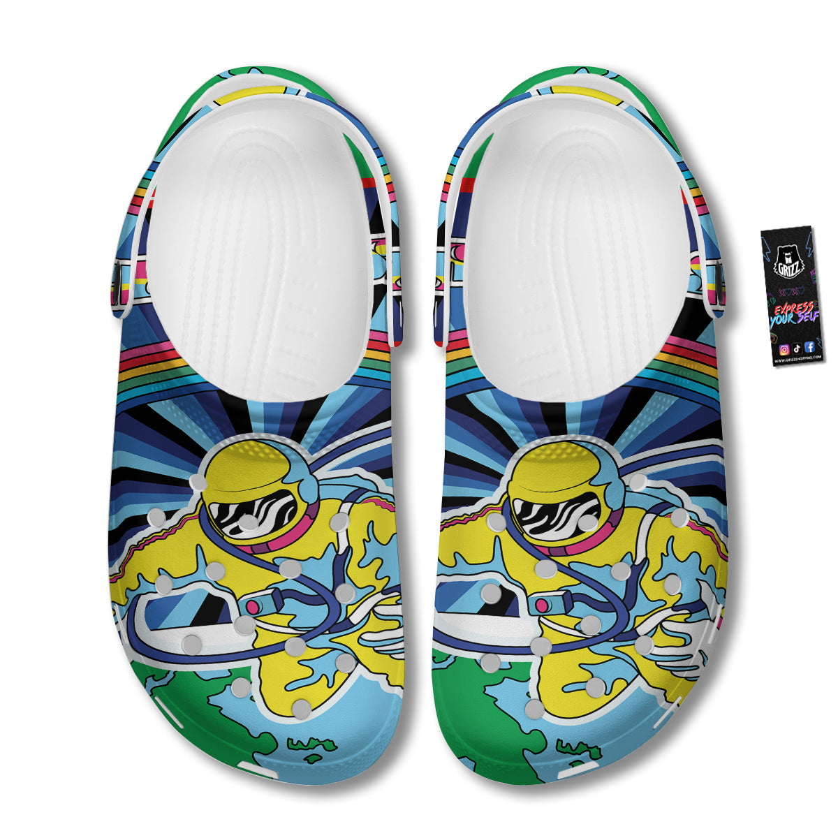 Psychedelic Space And Astronaut Print Clog-grizzshop