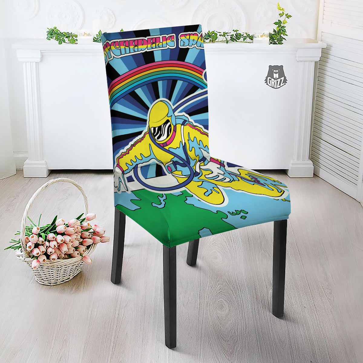 Psychedelic Space And Astronaut Print Dining Chair Slipcover-grizzshop