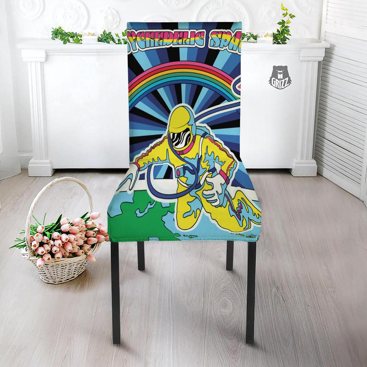 Psychedelic Space And Astronaut Print Dining Chair Slipcover-grizzshop