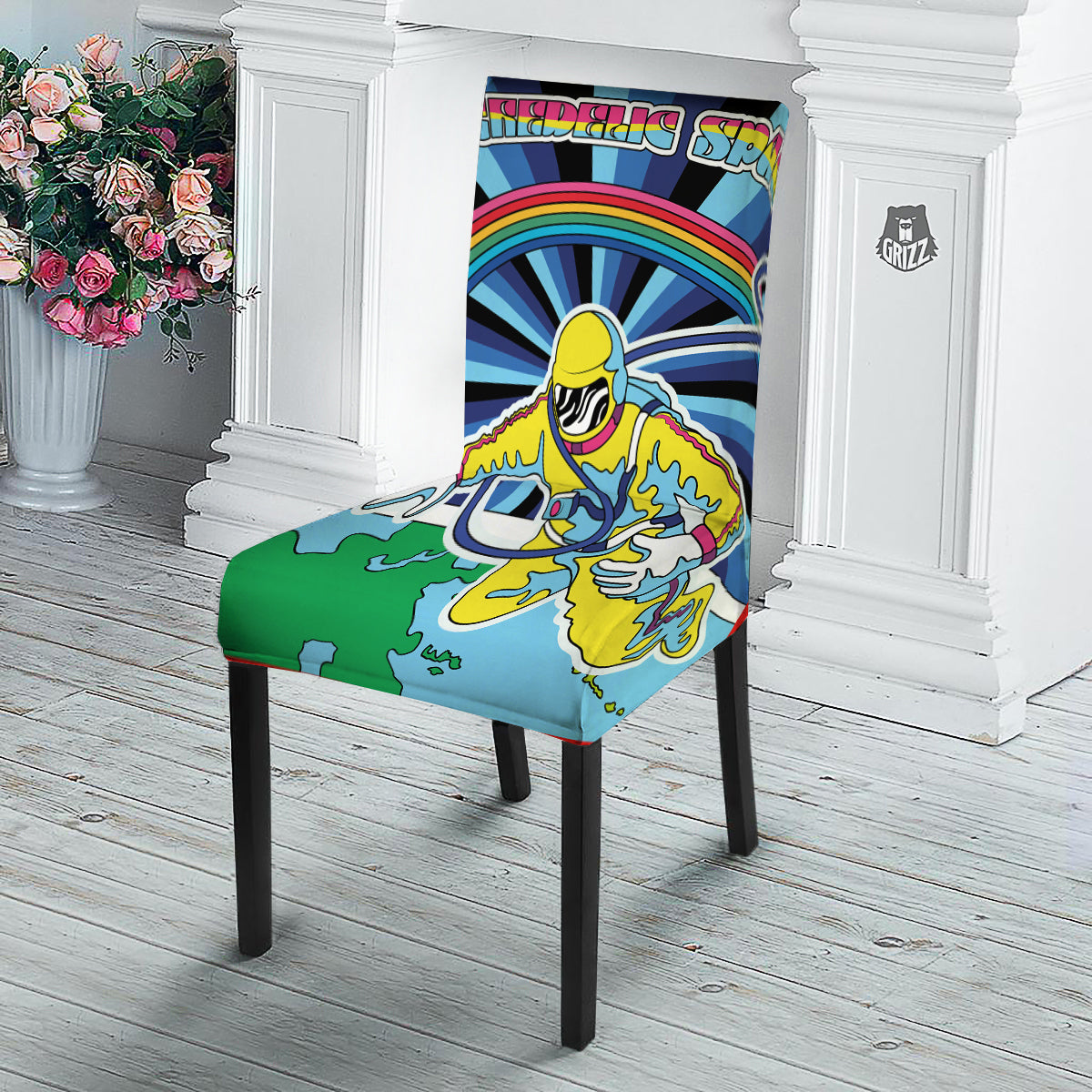Psychedelic Space And Astronaut Print Dining Chair Slipcover-grizzshop