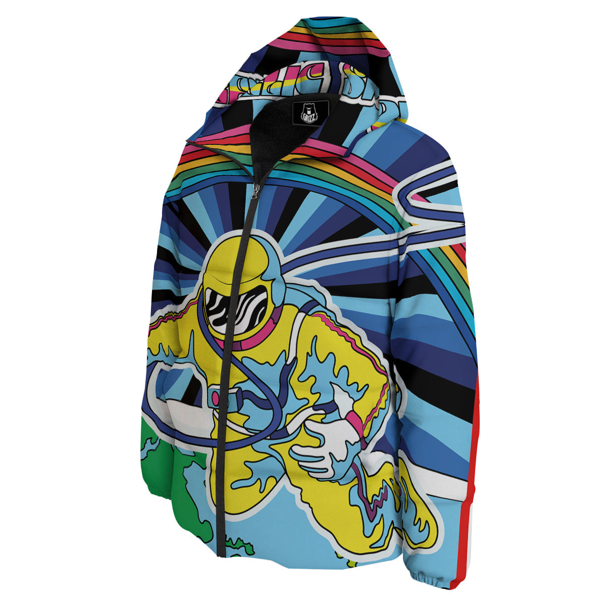 Psychedelic Space And Astronaut Print Down Jacket-grizzshop