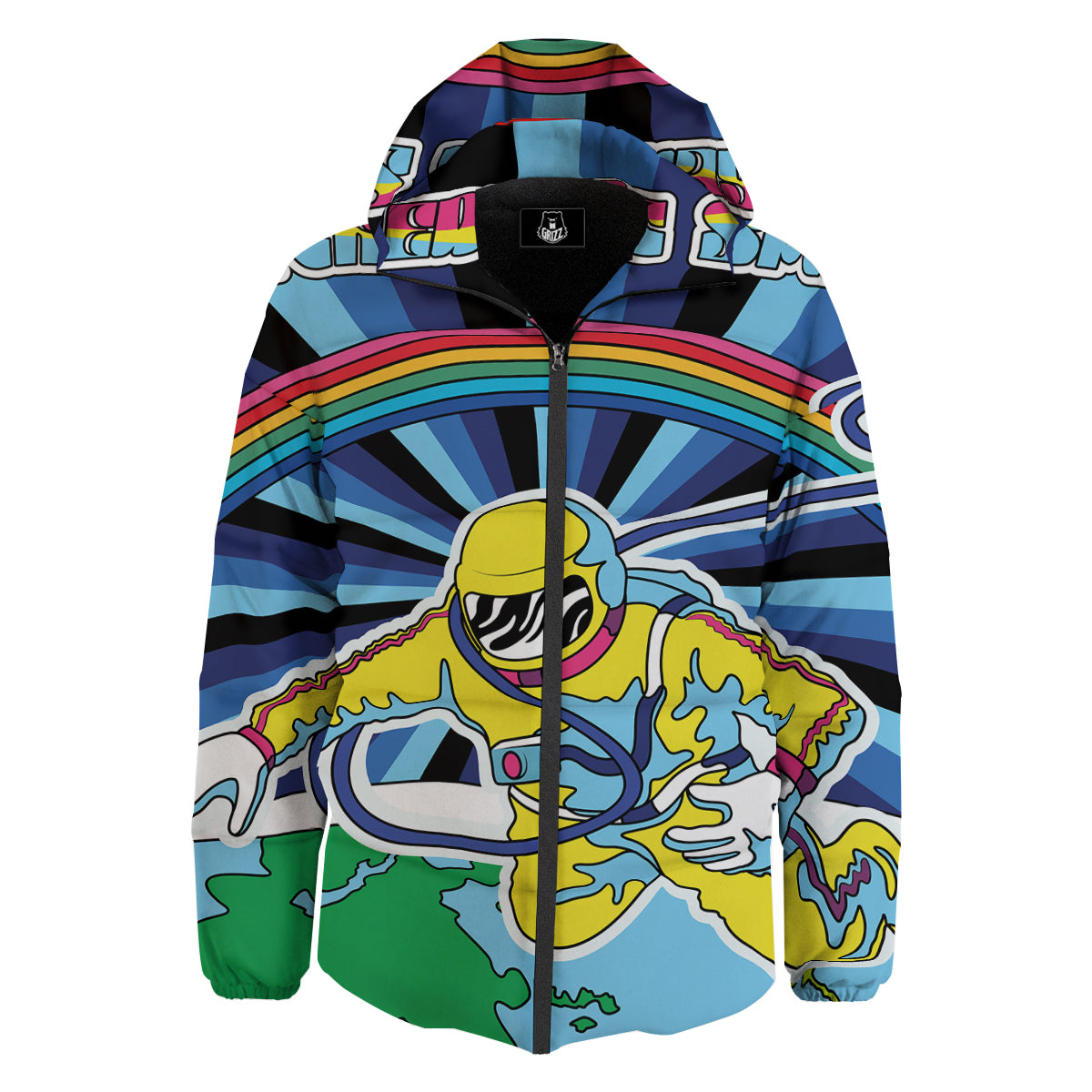 Psychedelic Space And Astronaut Print Down Jacket-grizzshop