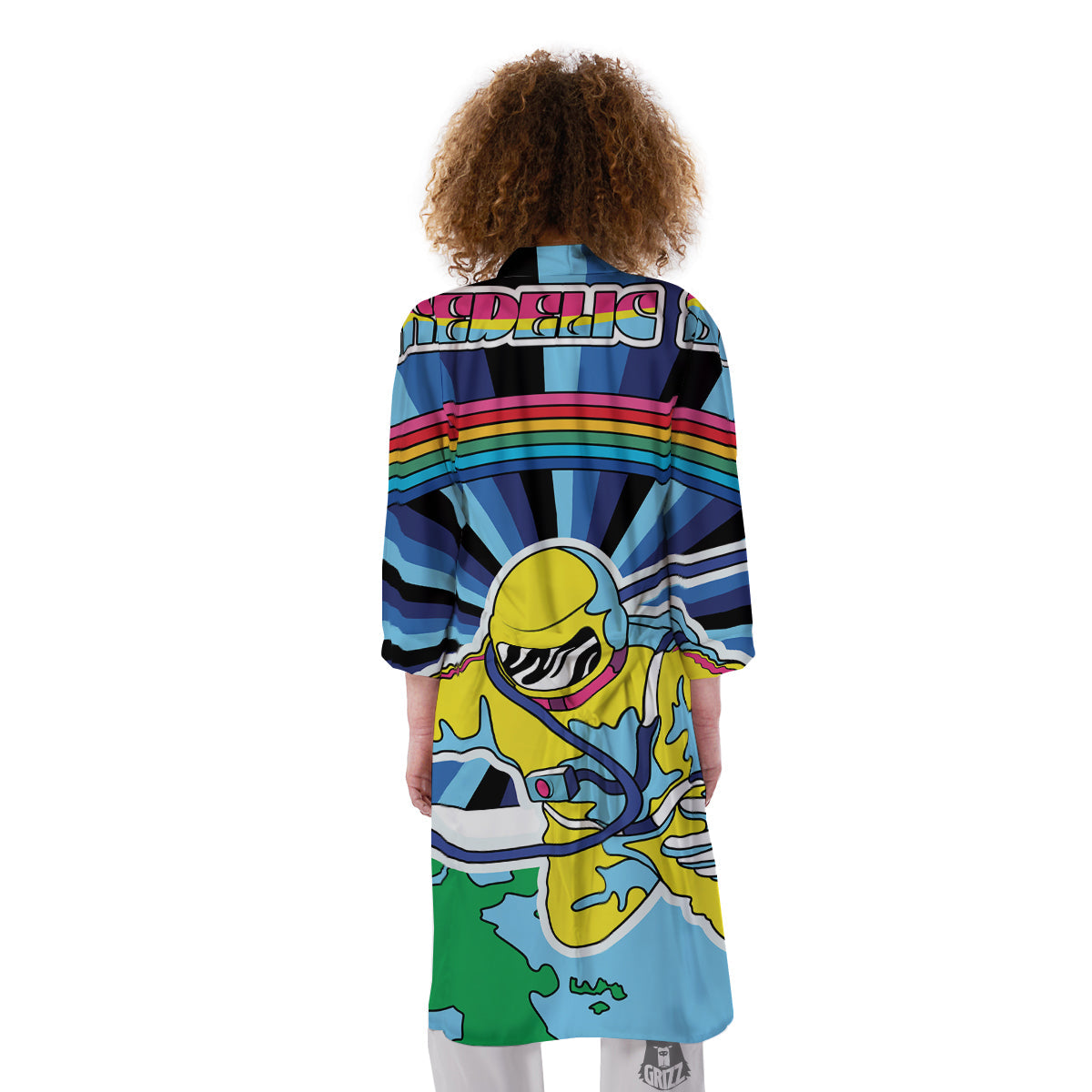 Psychedelic Space And Astronaut Print Kimono-grizzshop