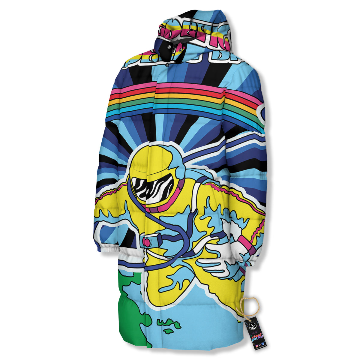 Psychedelic Space And Astronaut Print Long Down Jacket-grizzshop