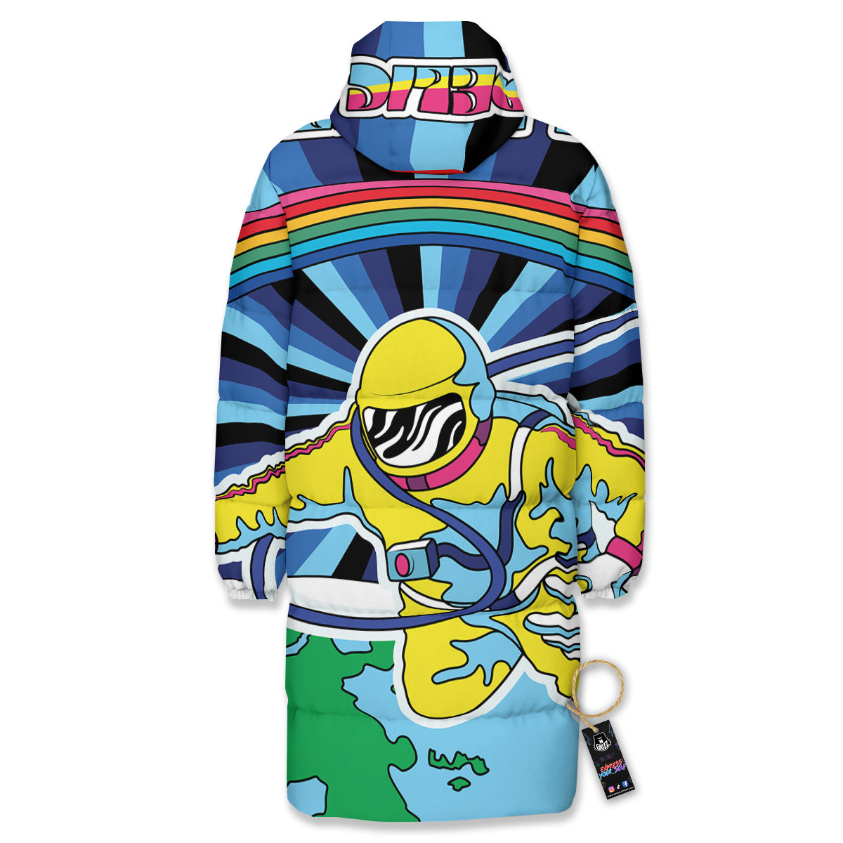 Psychedelic Space And Astronaut Print Long Down Jacket-grizzshop