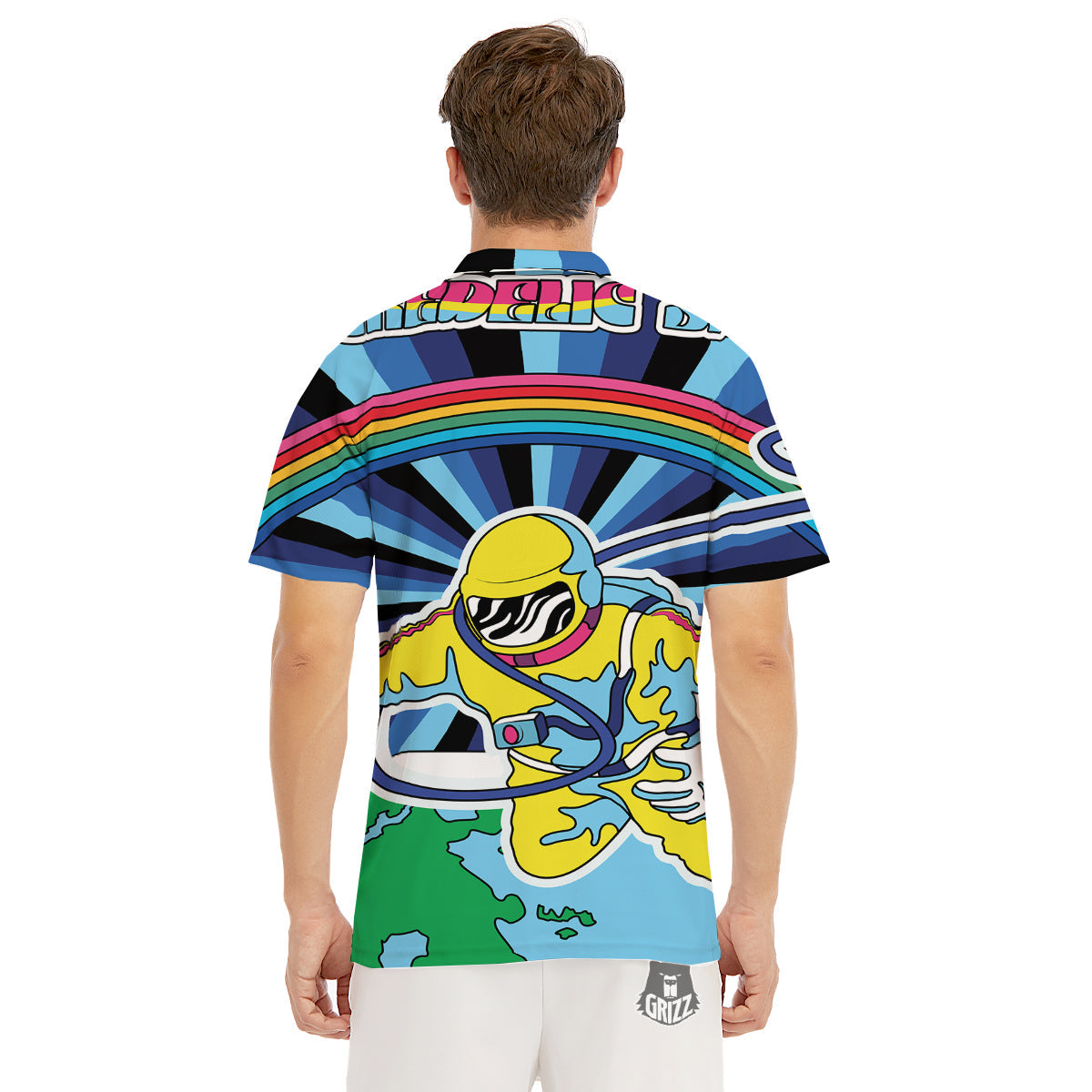 Psychedelic Space And Astronaut Print Men's Golf Shirts-grizzshop
