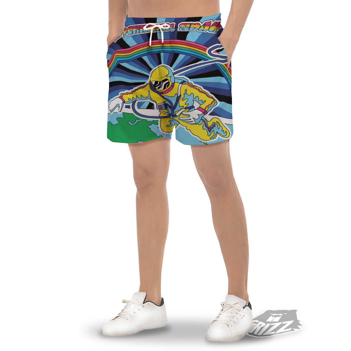 Psychedelic Space And Astronaut Print Men's Gym Shorts-grizzshop