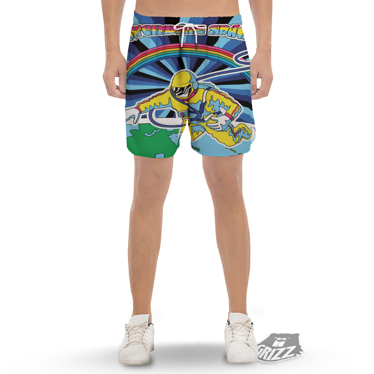 Psychedelic Space And Astronaut Print Men's Gym Shorts-grizzshop
