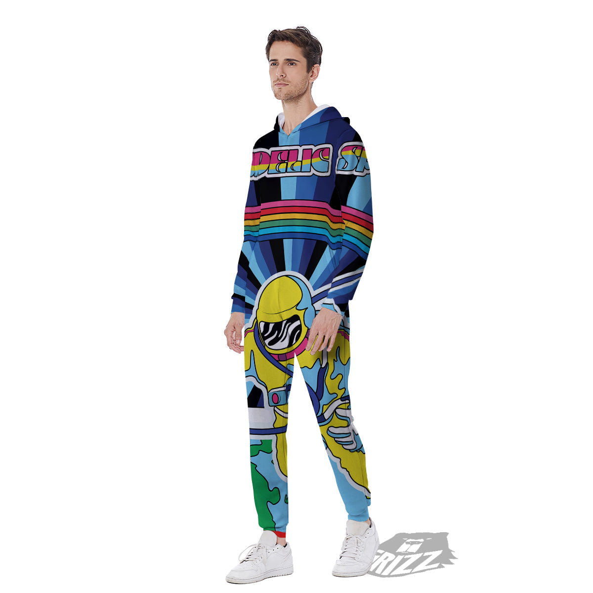 Psychedelic Space And Astronaut Print Men's Jumpsuit-grizzshop
