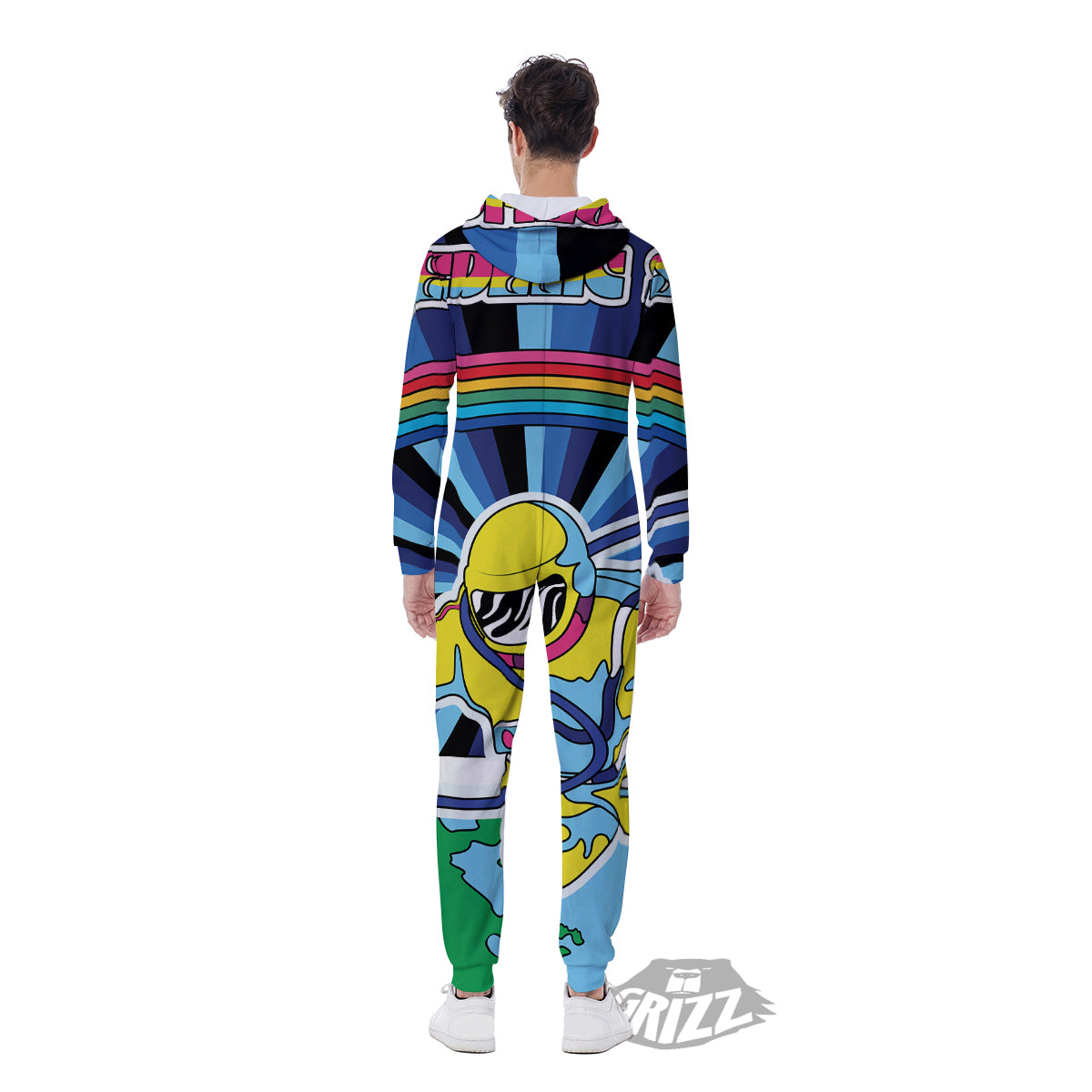Psychedelic Space And Astronaut Print Men's Jumpsuit-grizzshop