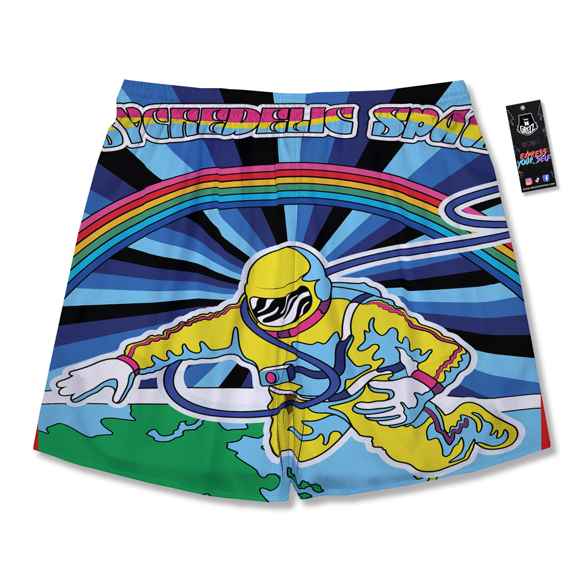 Psychedelic Space And Astronaut Print Men's Running Shorts-grizzshop