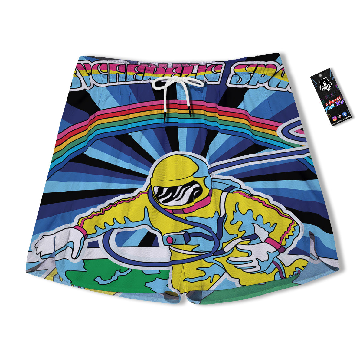 Psychedelic Space And Astronaut Print Men's Running Shorts-grizzshop