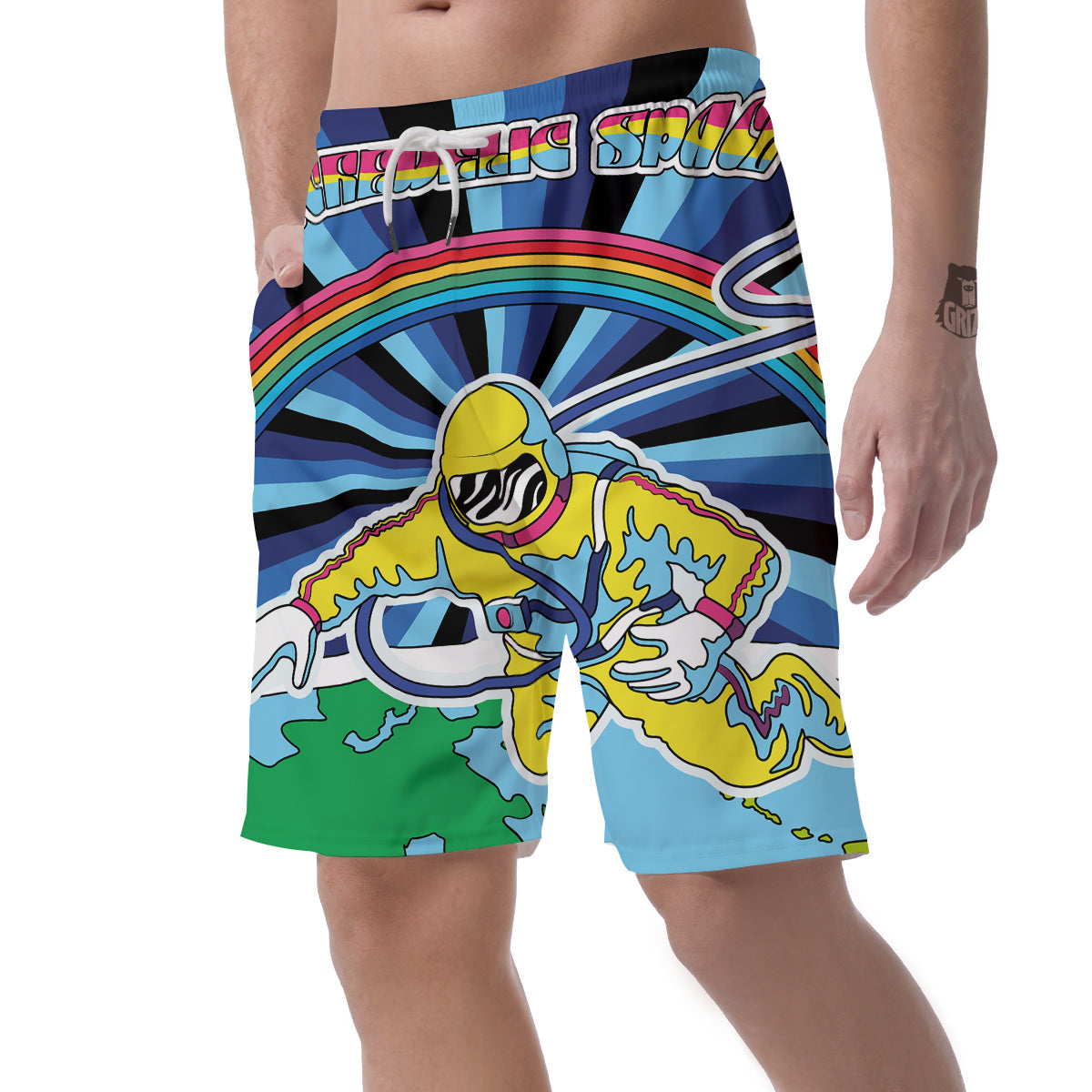 Psychedelic Space And Astronaut Print Men's Shorts-grizzshop