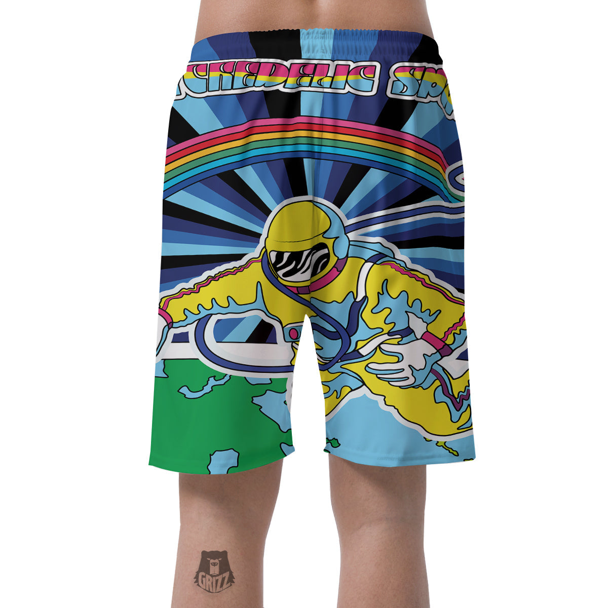 Psychedelic Space And Astronaut Print Men's Shorts-grizzshop