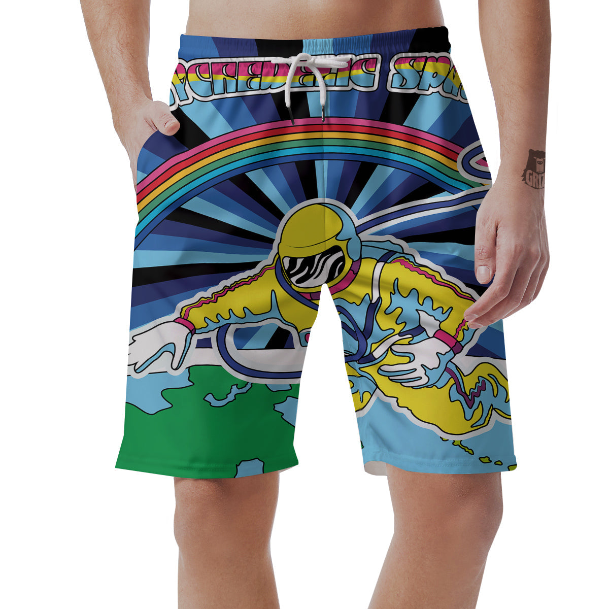 Psychedelic Space And Astronaut Print Men's Shorts-grizzshop