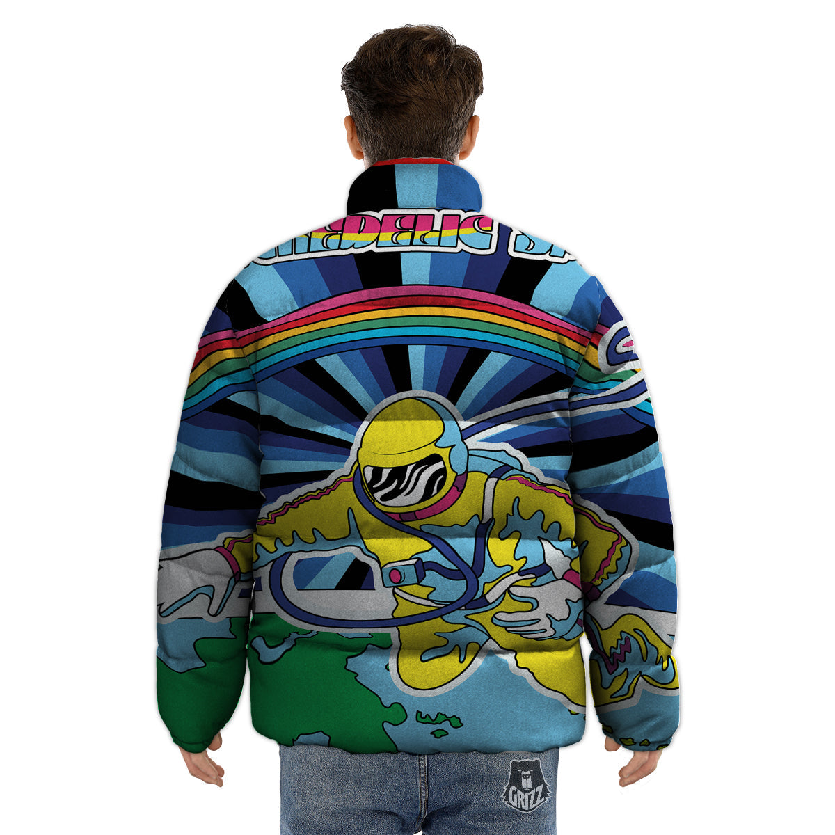 Psychedelic Space And Astronaut Print Puffer Jacket-grizzshop